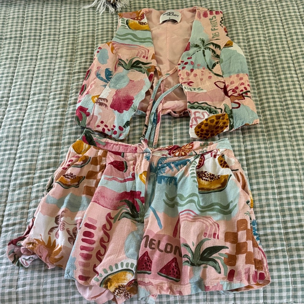 Colorful Fruit Print Vest and Shorts Set